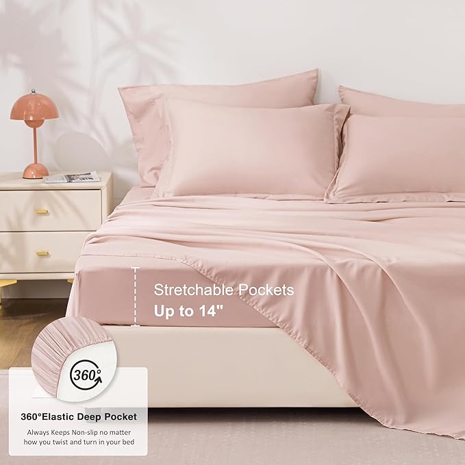 Love's cabin California King Comforter Set Blush Pink, 7 Pieces California King Bed in a Bag, All Season Bedding Sets with 1 Comforter, 1 Flat Sheet, 1 Fitted Sheet, 2 Pillowcase and 2 Pillow Sham | Soft, Breathable, Lightweight, Comfortable