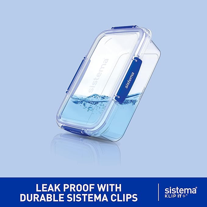 Sistema KLIP IT+ 6-Pack Rectangle Food Storage Containers, Stackable & Airtight Food Boxes with Lids, Dishwasher, Freezer, & Microwave-Safe, BPA-Free, 2.2L / 1L / 400mL