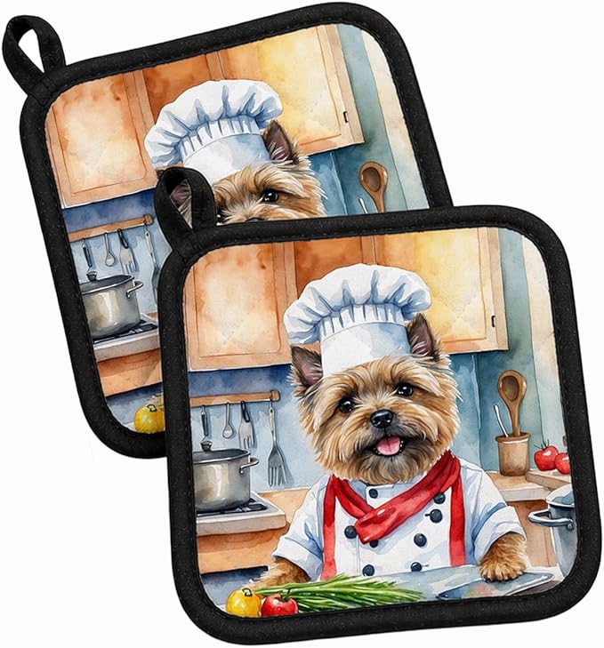 Caroline's Treasures Cairn Terrier The Chef Pair of Pot Holders Kitchen Heat Resistant Pot Holders Sets Oven Hot Pads for Cooking Baking BBQ, 7 1/2 x 7 1/2
