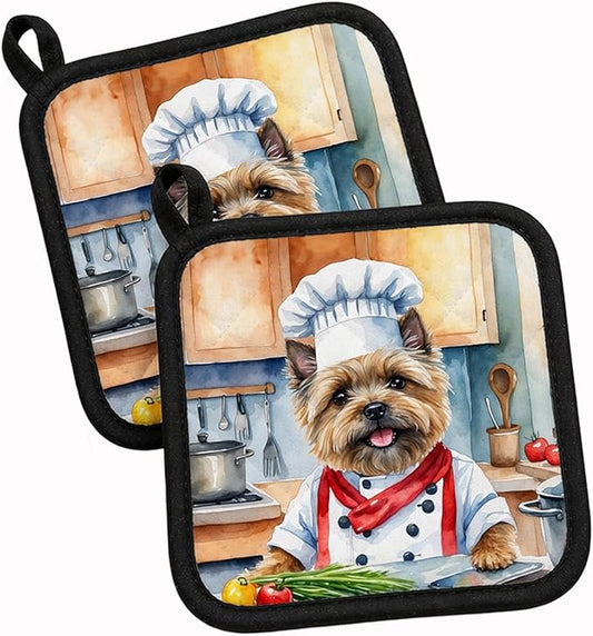 Caroline's Treasures Cairn Terrier The Chef Pair of Pot Holders Kitchen Heat Resistant Pot Holders Sets Oven Hot Pads for Cooking Baking BBQ, 7 1/2 x 7 1/2