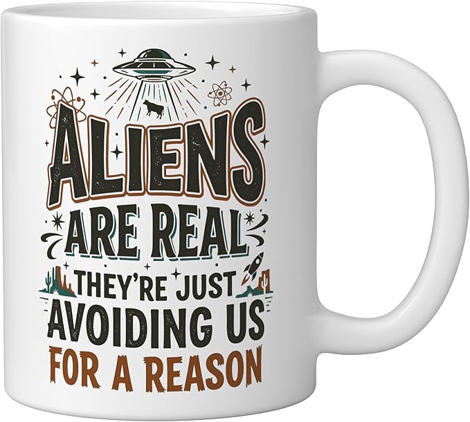 Aliens UFO Space Sci Fi Believer Extraterrestrial Ceramic Mug, White