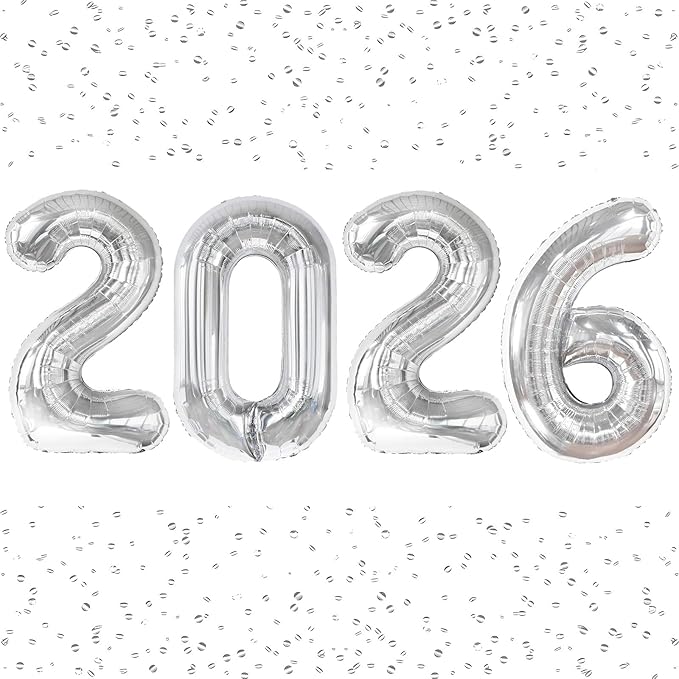 Silver 2026 Balloons - 40 inch Number Balloon - Graduation Balloons for Class of 2026 Decorations - Congrats Grad Balloons for Graduation Decorations 2026 - Grad Party Decor Supplies