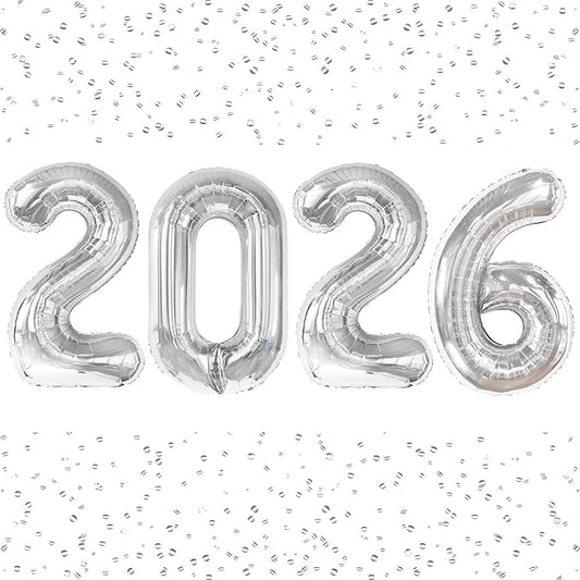 Silver 2026 Balloons - 40 inch Number Balloon - Graduation Balloons for Class of 2026 Decorations - Congrats Grad Balloons for Graduation Decorations 2026 - Grad Party Decor Supplies