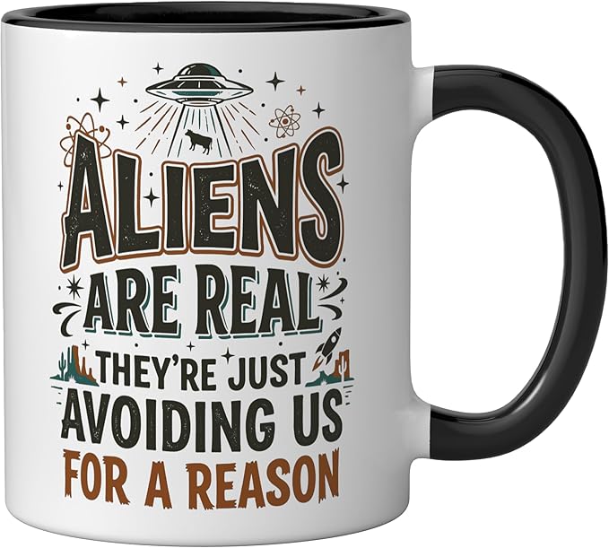 Aliens UFO Space Sci Fi Believer Extraterrestrial Ceramic Mug, Black/White