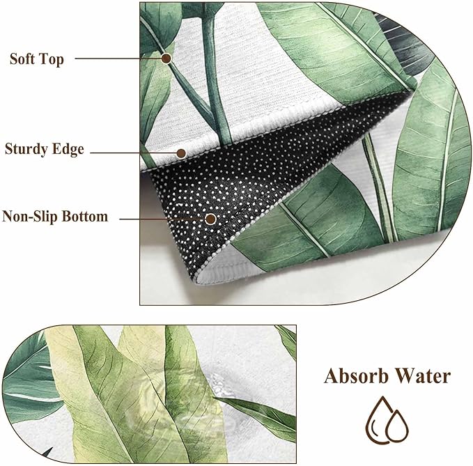 Area Rug 2x3ft, Summer Green Tropical Palm Leaves Washable Rugs for Living Room Bedroom, Watercolor Plant Soft Non-Slip Area Rugs Rectangle Floor Carpet for Dining Room