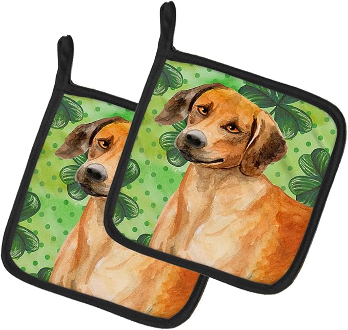 Caroline's Treasures BB9850PTHD Rhodesian Ridgeback St Patrick's Pair of Pot Holders, Green Kitchen Heat Resistant Pot Holders Sets Oven Hot Pads for Cooking Baking BBQ, 7 1/2 x 7 1/2