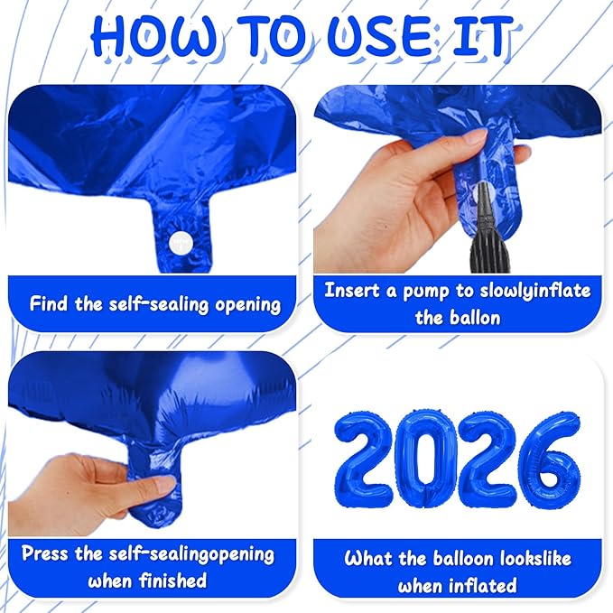 2026 Blue Foil Numbers Balloons(40 Inch) Happy New Years Eve Party Supplies 2026 New Year Graduation Balloons Decorations 20 26 Signs Props Birthday Anniversary Wedding Festival Ornament Decor