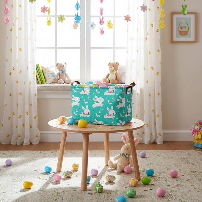 Large Rectangular Cute Kid Easter Basket Empty Bunny Eggs Easter Basket Gift Spring Room Storage Organizer Décor (E-07)