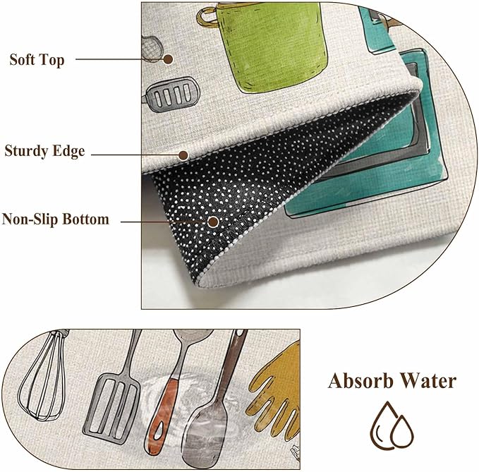 Cooking Kitchenware Kitchen Tool Pattern Rectangle Rugs 2x6ft for Living Room Washable Circle Rug Non-Slip Carpet Soft Mat for Bedroom Dining Room Bathroom Home Holiday Decorations Indoor