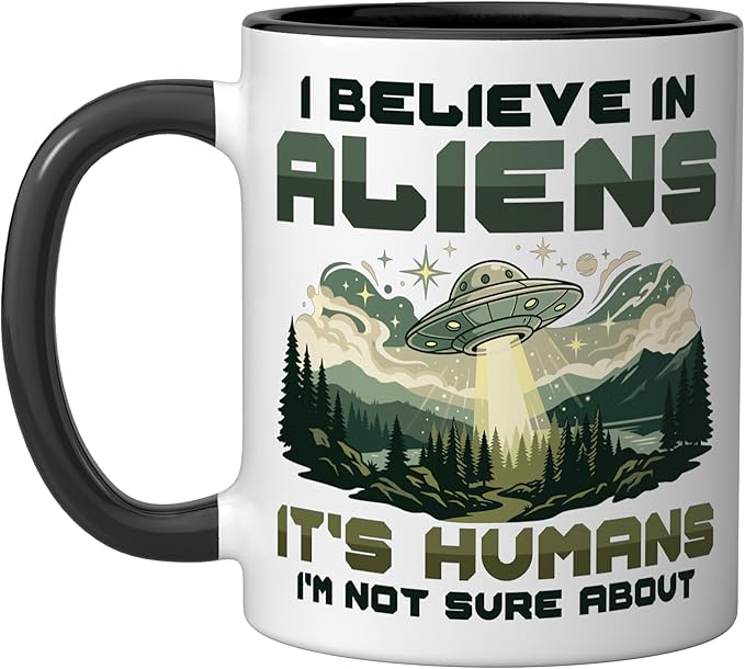 Alien Believer UFO Extraterrestrial Space Lover Ceramic Mug, Black/White