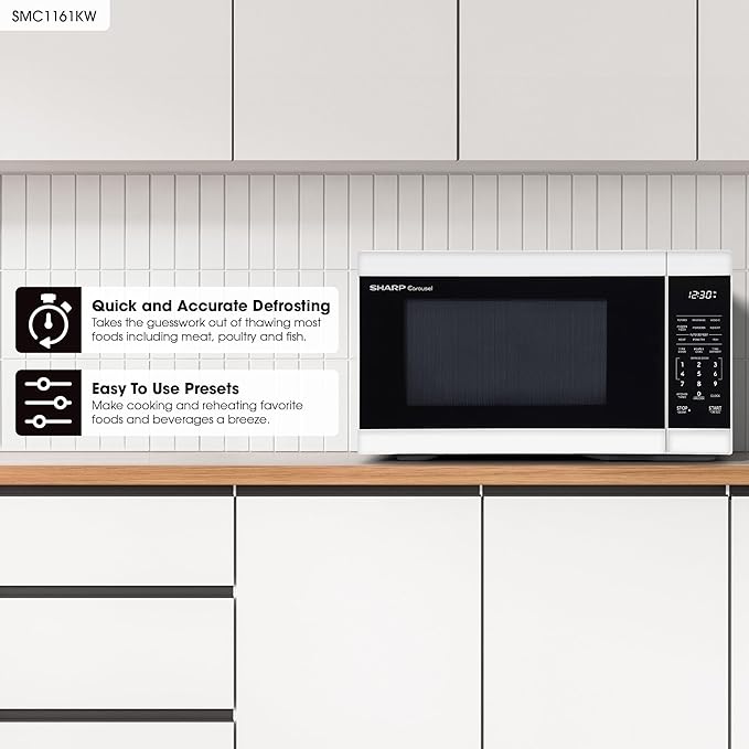 SHARP Countertop Microwave Oven with Removable 12.4" Carousel Turntable, 1000 Watt, 1.1 Cubic Feet, White