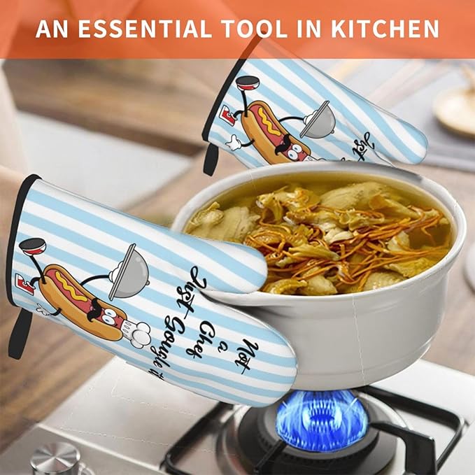 Oven Mitts of 2-Pack Set, Not A Chef Just Gougle It, Funny Kitchen Gloves Heat Resistant Non-Slip Kitchen Mitts Safe Cooking Baking Grilling