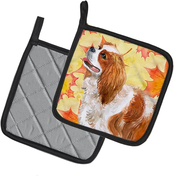 Caroline's Treasures BB9924PTHD Cavalier Spaniel Fall Pair of Pot Holders, Yellow Kitchen Heat Resistant Pot Holders Sets Oven Hot Pads for Cooking Baking BBQ, 7 1/2 x 7 1/2