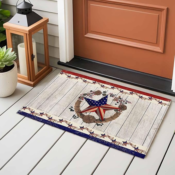 Area Rug 2x3ft, Retro USA Flag Star and Berry Washable Rugs for Living Room Bedroom, Wooden Texture Soft Non-Slip Area Rugs Rectangle Floor Carpet for Dining Room