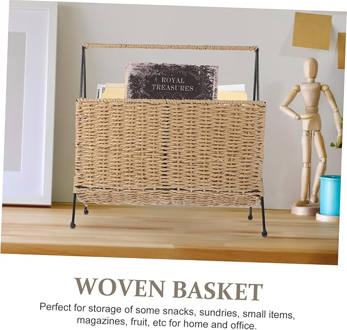 Garneck Hand Woven Storage Basket Rustic Style Snack Holder for Organizing Books and Items Natural Material Compact Design for Home and Storage