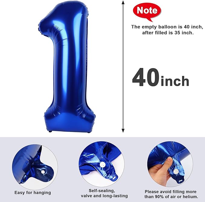 40In Number 1 Balloon for 11 15 18 21 1st Birthday Decorations Boy, Navy Blue Balloon Numbers Party Decorations for Its A Boy Baby Shower Decor