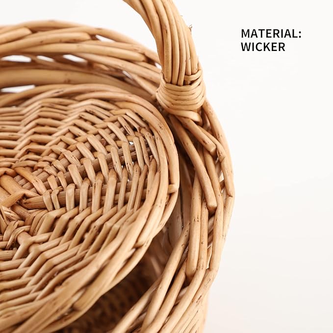Small Wicker Basket, Round Storage Bin with Handle and Lid for Cell Phones Toys Sundries