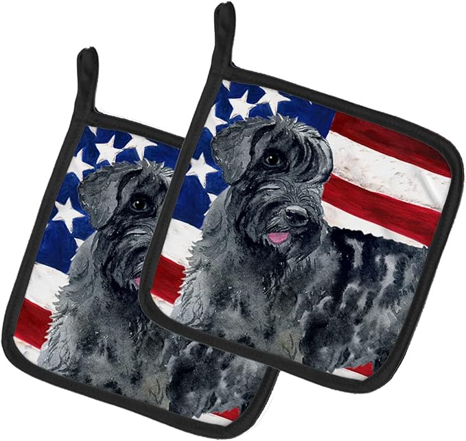 Caroline's Treasures BB9660PTHD Giant Schnauzer Patriotic Pair of Pot Holders Kitchen Heat Resistant Pot Holders Sets Oven Hot Pads for Cooking Baking BBQ, 7 1/2 x 7 1/2