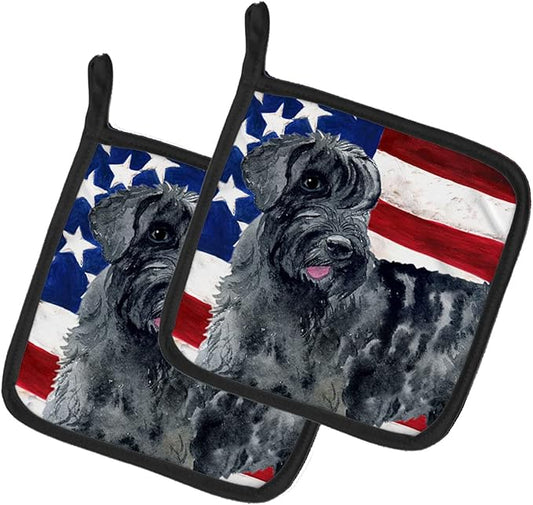 Caroline's Treasures BB9660PTHD Giant Schnauzer Patriotic Pair of Pot Holders Kitchen Heat Resistant Pot Holders Sets Oven Hot Pads for Cooking Baking BBQ, 7 1/2 x 7 1/2