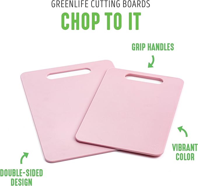 GreenLife Cutting Board Set 8x12" & 10x14", Extra Durable, Meal Prep, Non-Slip, Grip Handles, Crack Resistant, Dishwasher Safe, Reversible, Versatile Kitchen Essentials, Soft Pink