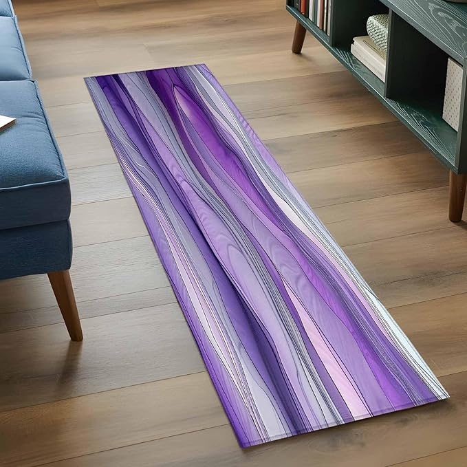 Runner Rug for Bedroom Hallway, Abstract Art Purple Gray Wave Kitchen Runner Rugs Area Rug 2x6ft, Vintage Marble Texture Washable Soft Floor Carpet for Entryway Stair