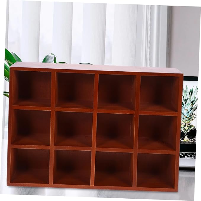 PRETYZOOM Rustic Floating Shelf 12-Compartment Wall Storage Rack 15.5 Inch Wooden Cubby Display Organizer for Home Kitchen Small Item Storage and Decor