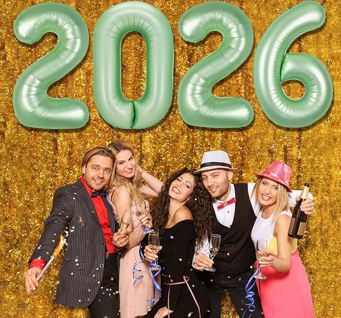 2026 Balloon Numbers - 40 Inch Sage Green New Years Eve Party Supplies 2026, Nye Decor Party Decorations Happy New Year, New Years Eve Foil Party Balloons, Graduation Party Decorations