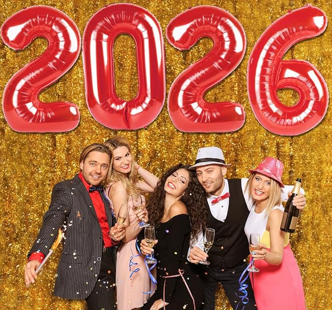 2026 Balloon Numbers - 40 Inch Red New Years Eve Party Supplies 2026, Nye Decor Party Decorations Happy New Year, New Years Eve Foil Party Balloons, Graduation Party Decorations