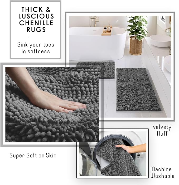 Clara Clark Grey Bathroom Set - Bathroom Sets with Shower Curtain and Rugs, 26PC Bathroom Accessory Set, Shower Curtain Set with Adhesive Corner Shower Caddy Hanging & Soap Dispenser