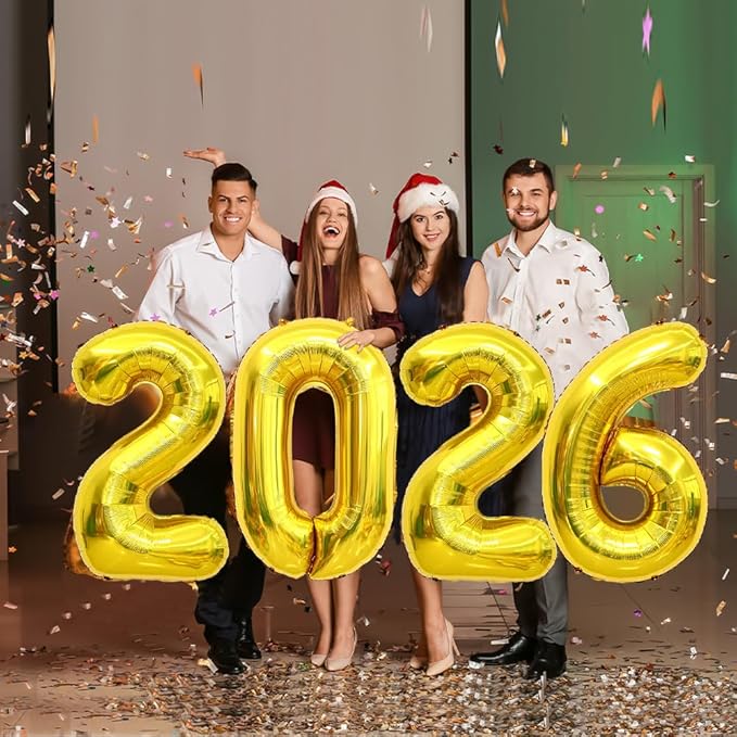 2026 Balloons 40 Inch 2026 Balloon Numbers Gold for New Years Decorations Gold New Years Balloons for Graduation Nye Decoration 20 26 Mylar Foil Balloon for 20 26 Happy New Year Grad Party Supplies