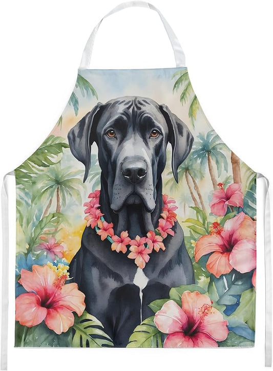 Caroline's Treasures Great Dane Luau Apron Cooking Kitchen Server Baking Crafts Gardening for Adult Women Men, Unisex, Large, Multicolor