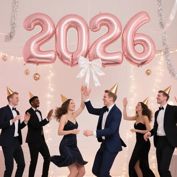 2026 Rose Gold Foil Numbers Balloons(40 Inch) Happy New Years Eve Party Supplies 2026 New Year Graduation Balloons Decorations 20 26 Signs Props Birthday Anniversary Wedding Festival Ornament Decor