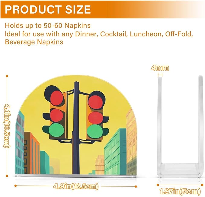 Traffic Light Fixture Yellow Napkin Holder for Table Acrylic Standing Napkin Dispenser for Kitchen Dining Tabletop Cocktail Tissue Paper Holder for Party Home Countertop