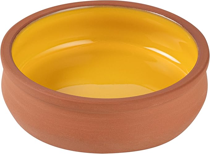 Restaurantware-Terra Tek 8.5 Ounce Terracotta Cazuelas, 2 Yellow Glazed Clay Pots For Cooking - Oven-Ready, Microwavable, Terracotta Serving Pots, Dishwashable, For Cooking And Serving