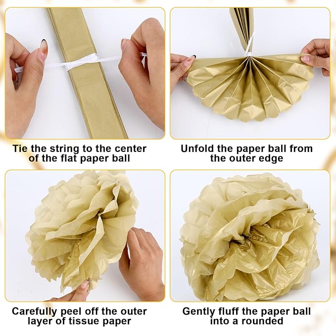 20Pcs Black and Gold Party Decorations 2026 Graduation Decorations 16 Pack Black and Gold Pom Poms Paper Flowers 4 Pack Garlands String for Birthday Wedding Anniversary 2026 Graduation Party Supplies