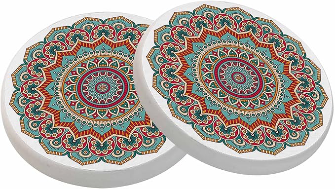 oFloral Ethnic Flower Coasters for Drinks Rustic Mandala Symmetry Cups Place Mats for Home Decor Set of 2, 4 Inch