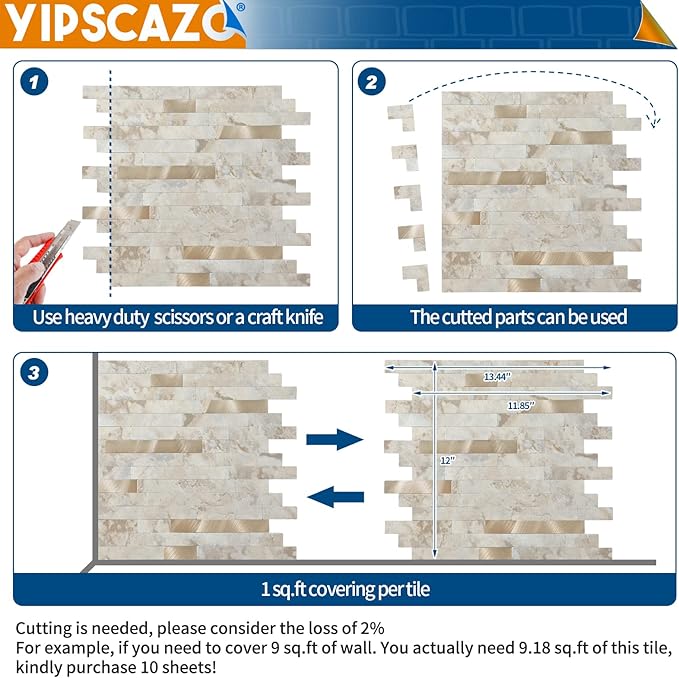 Yipscazo 2026 New Upgrade Peel and Stick Backsplash, Stick on Backsplash Tiles for Kitchen, Bathroom, Fireplace (10 Sheets, Beige Rocks)