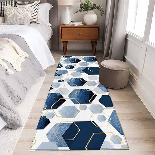 Runner Rug for Bedroom Hallway, Watercolor Blue Hexagon Kitchen Runner Rugs Area Rug 2x6ft, Abstract Geometric Art Washable Soft Floor Carpet for Entryway Stair