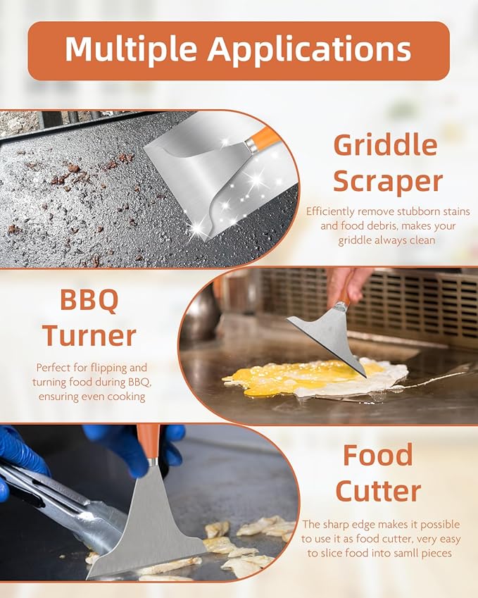 LEIFENY Griddle Scraper, Scrape Tool for Grill Flat Top, Heavy Duty, Multi-Functional, Great Accessories for Cooking and Cleaning
