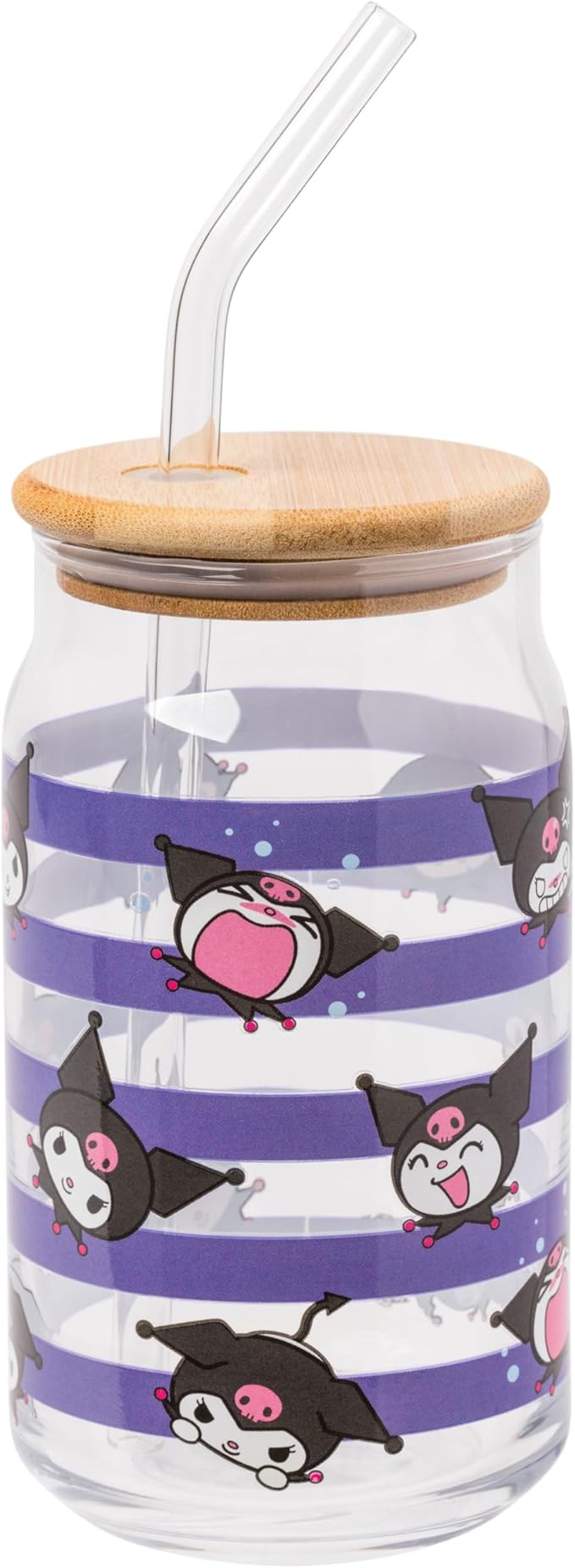 Silver Buffalo Sanrio Hello Kitty and Friends Kuromi 2 Pack Glass Jar Tumbler with Bamboo Lid and Glass Straw, 16 Ounces