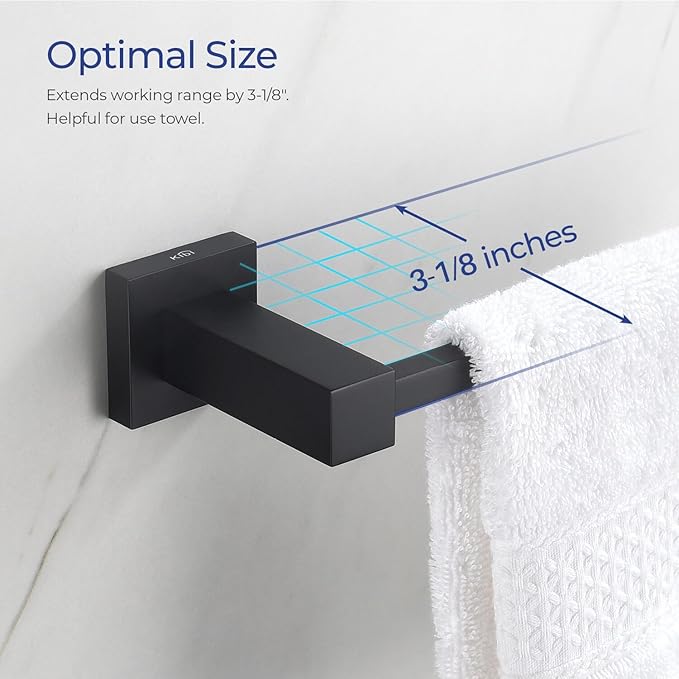KIBI Cube 24 Inch Bathroom Towel Bar | Wall Mounted Solid Brass Towel Hanger with Corrosion-Resistant Finish | Sleek and Durable Towel Holder for Bathroom Organization (Matte Black, KBA1504)