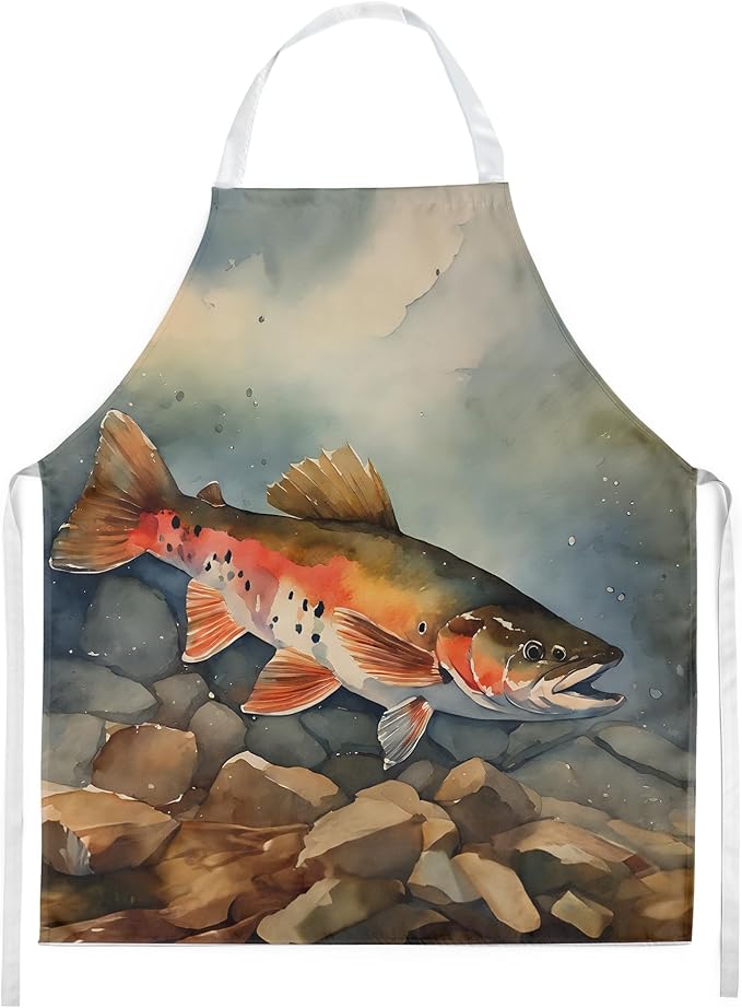 Caroline's Treasures Brook Trout Apron Cooking Kitchen Server Baking Crafts Gardening for Adult Women Men, Unisex, Large, Multicolor