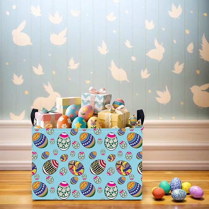 Kid Large Empty Easter Basket Gift Personalized Fabric Bunny Easter Basket for Boy and Girl Room Decor Storage Bin (National Flag Easter Egg)