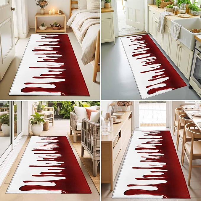 Runner Rug for Bedroom Hallway, Halloween Pattern Kitchen Runner Rugs Area Rug 2x6ft, Horror Red Fluid Style Washable Soft Floor Carpet for Entryway Stair