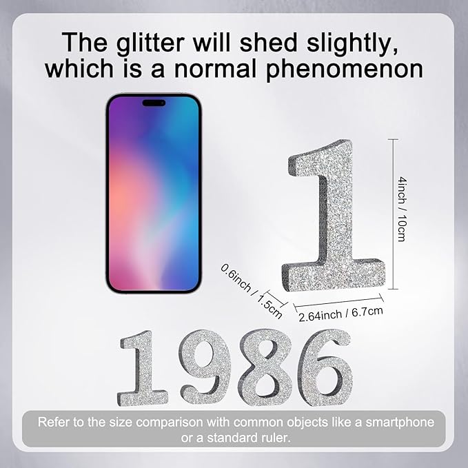 TONIFUL 4 Inch 1986 Silver Glitter Table Centerpiece Sign 1986 Number Block for 40th Birthday Decoration,Fourty Years Old Birthday Table Decoration,Class of 1986 Reunion Decorations or Anniversary