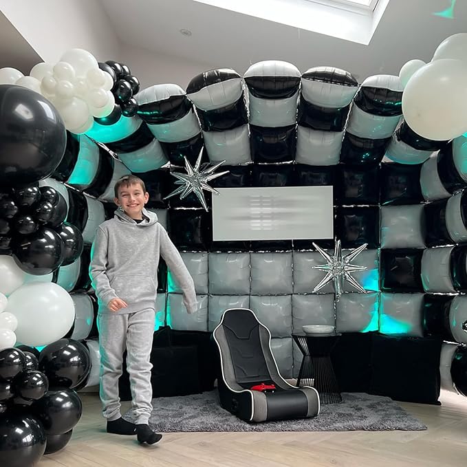 Black White Square Foil Balloon Wall,25Pcs Double Sided Checkered Balloons Backdrop Helium Balloon Tunnel Arch Garland Kit for Birthday Bridal Anniversary Baby Shower Party Decorations