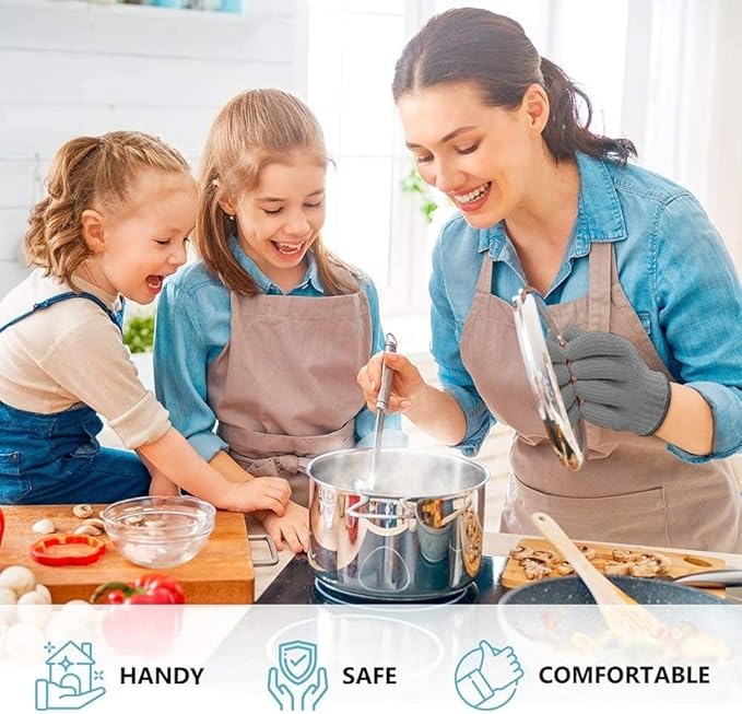1 Pair Grey Heat Resistant Gloves Oven Gloves Heat Resistant with Fingers Mitts Kitchen Pot Holders Cotton Kitchen Holders Double Oven Mitts Set with Fingers