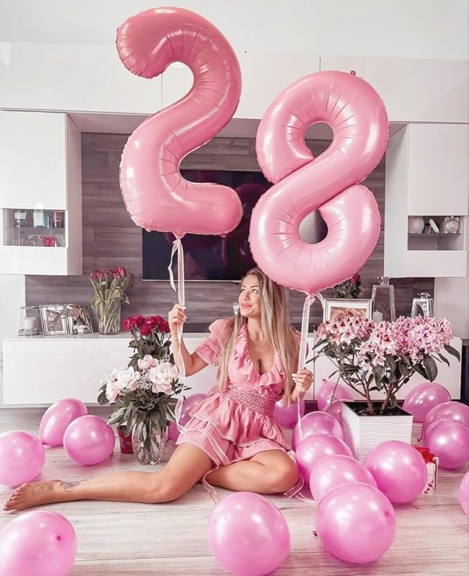 25 Balloon Numbers 40 Inch, Happy 25th Birthday Decorations for Women, Pastel Pink Foil Large Ballon for 2 5 25 52 Birthday Party Wedding Anniversary Supplies