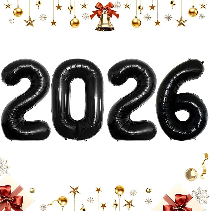 Black 2026 Balloons, Jumbo 40 Inch Foil 2026 Number Balloons, Grad Balloons for Class of 2026 Graduation Party, Black Matellic Foil New Year Birthday Home Office Party Supplies