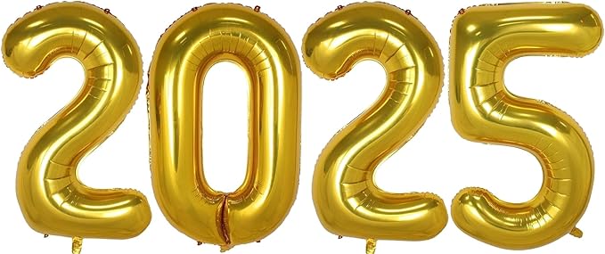 Huge Gold 2025 New Year Balloons 40 Inch 2025 Gold Mylar Foil Helium Number Balloons 2025 Christmas New Year Eve Graduation Party Decorations Supplies